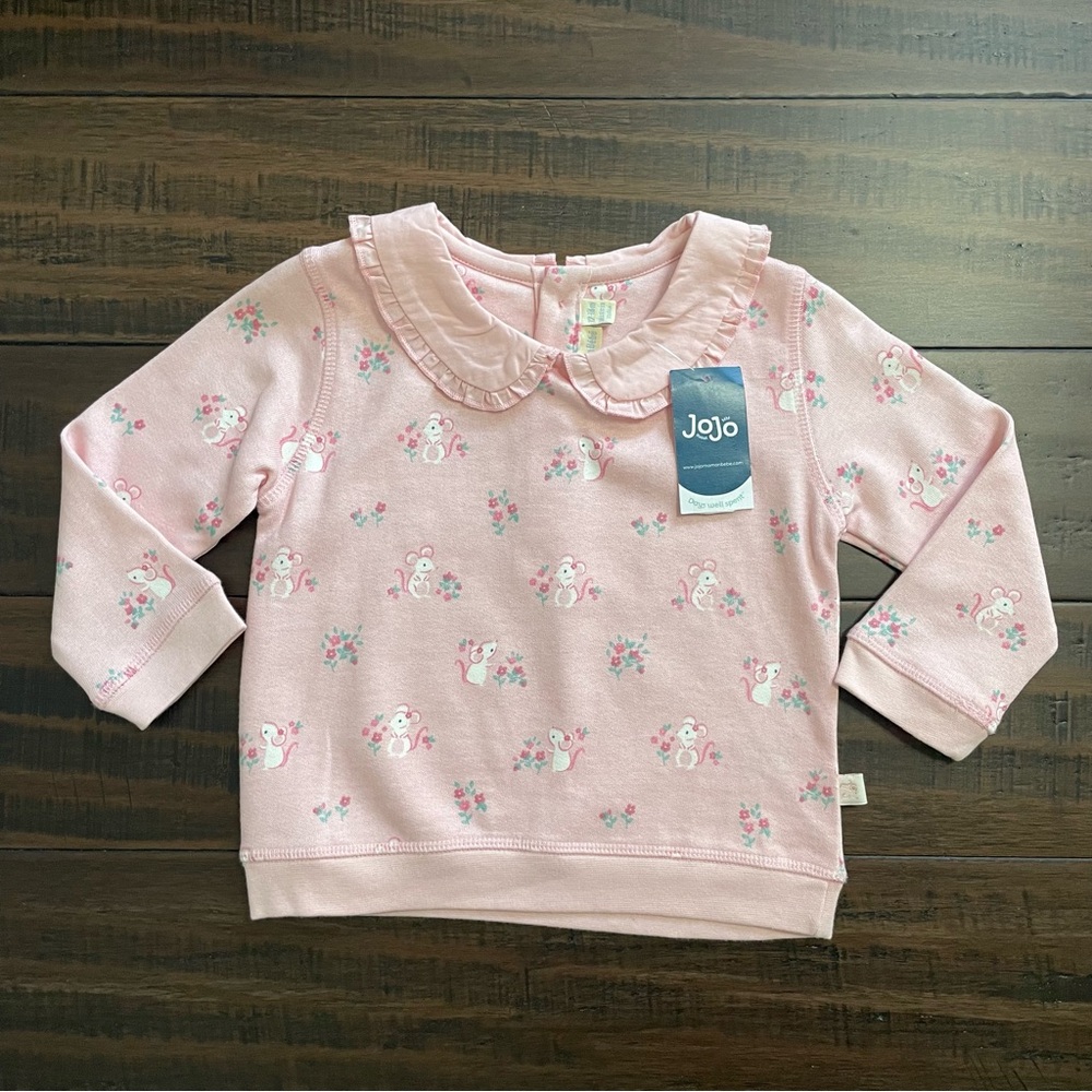 JoJo Maman Bebe Pink Pretty Mouse Collared Sweatshirt NWT - Picture 4 of 11